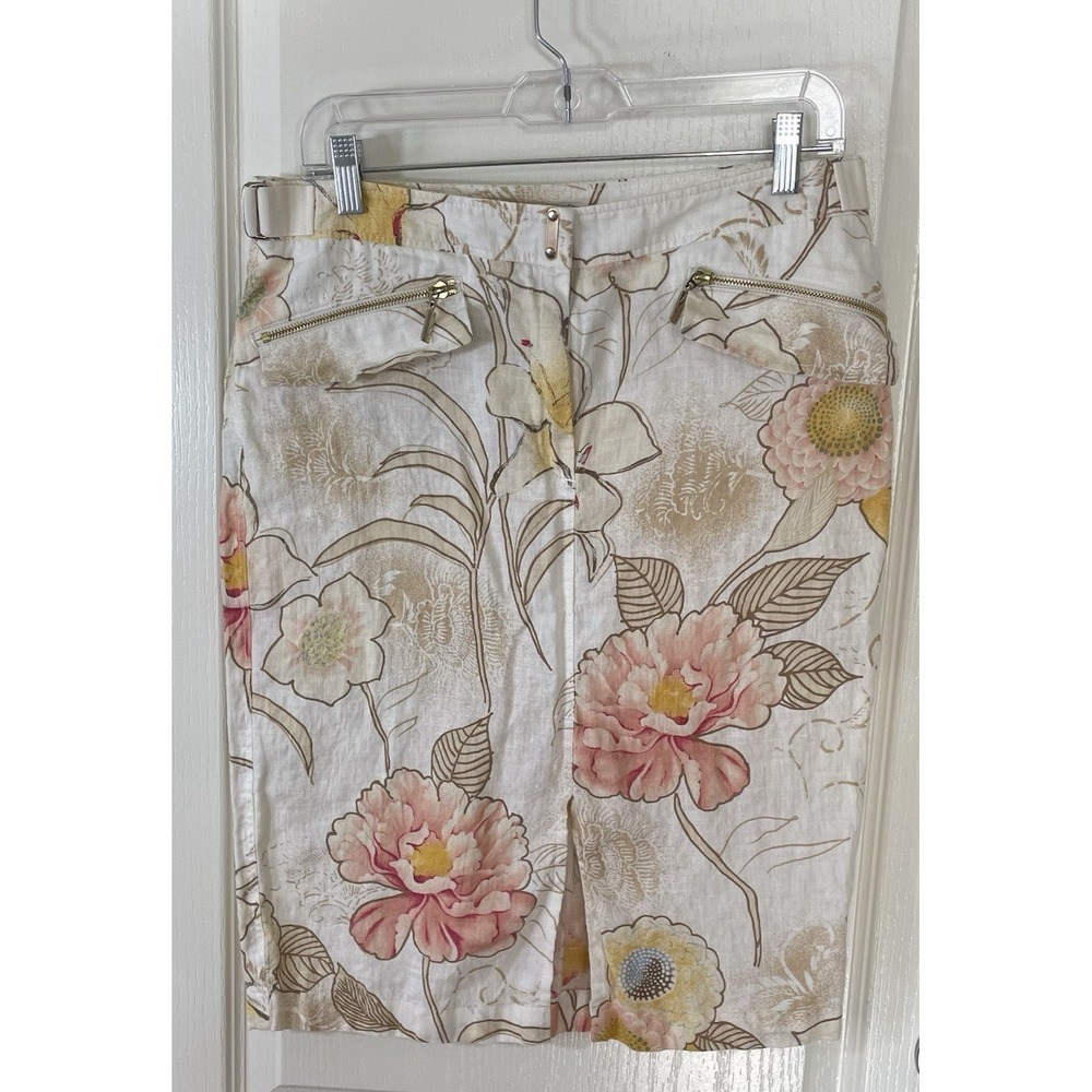 Floral Linen Skirt 46 US Size 10 Tropical Cottagecore Coastal Beach Henry Cotton